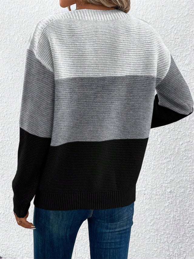 Color Block Drop Shoulder Long Sleeve Sweater | Hanalas