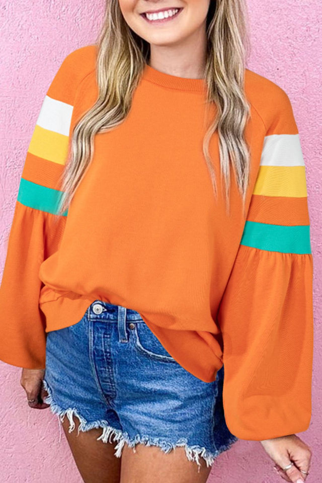 Color Block Round Neck Long Sleeve Sweatshirt | Hanalas