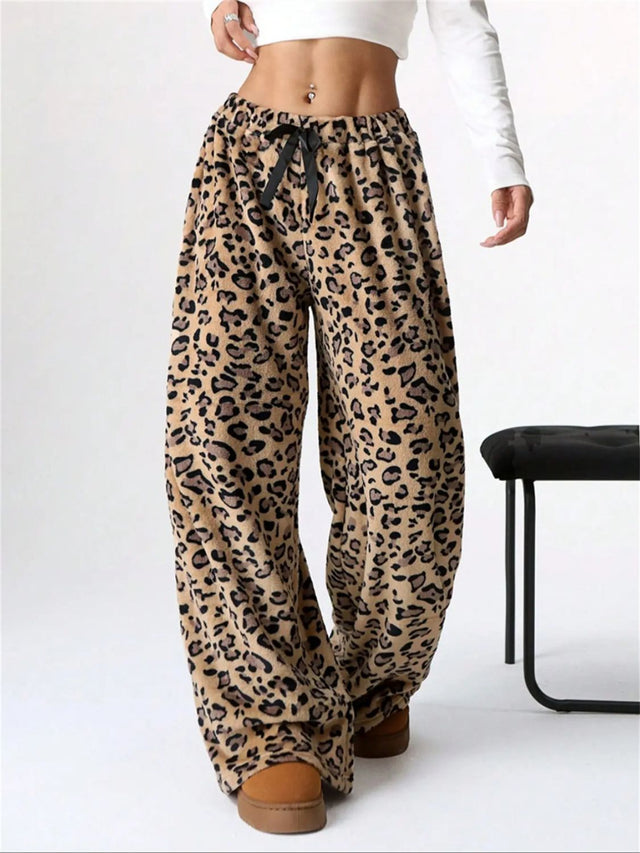 Leopard Wide Leg Plush Pants | Hanalas