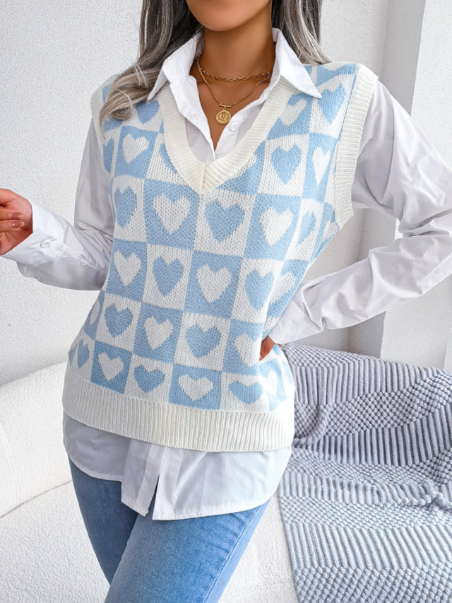 Heart V-Neck Sweater Vest | Hanalas