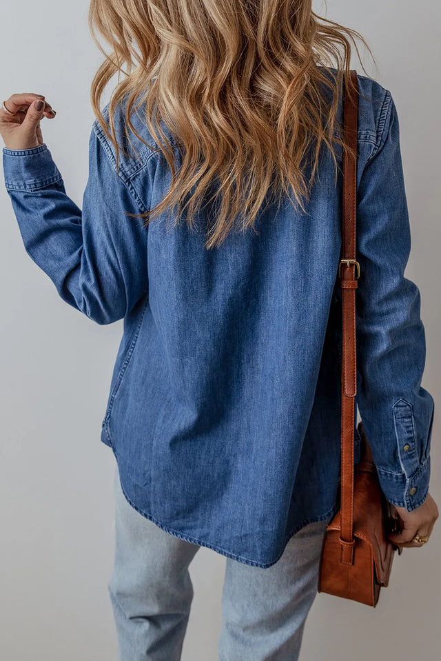 Button Up Long Sleeve Denim Jacket Trendsi Hanalas