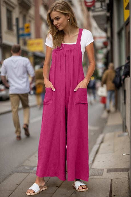 Double Take Full Size Wide Leg Overalls with Pockets | Hanalas