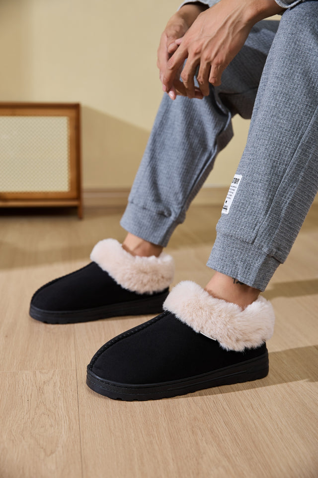 Faux Fur Round Toe Platform Slippers | Hanalas