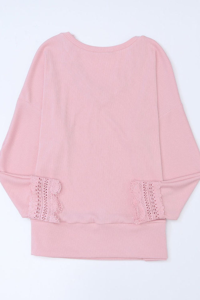 Lace Detail V-Neck Long Sleeve T-Shirt | Hanalas