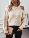 Cable Knit Round Neck Cold Shoulder Sweater Trendsi Hanalas