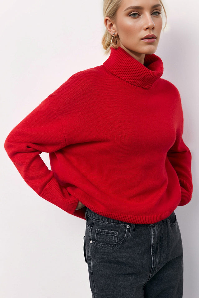 Basic Bae Turtleneck Long Sleeve Dropped Shoulder Sweater Trendsi Hanalas