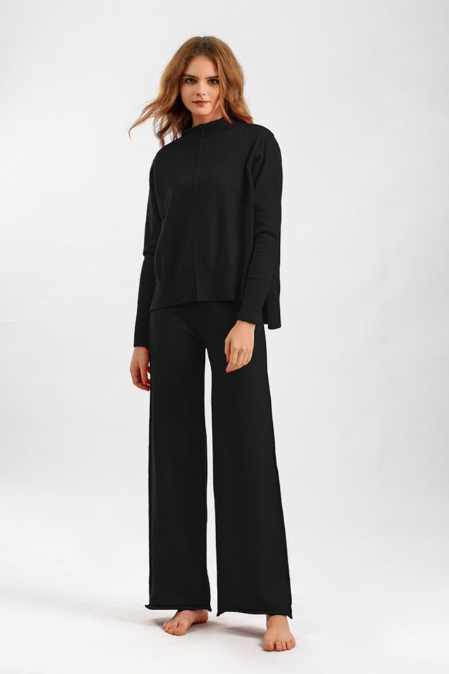 Basic Bae Mock Neck Long Sleeve Top and Pants Sweater Set Trendsi Hanalas