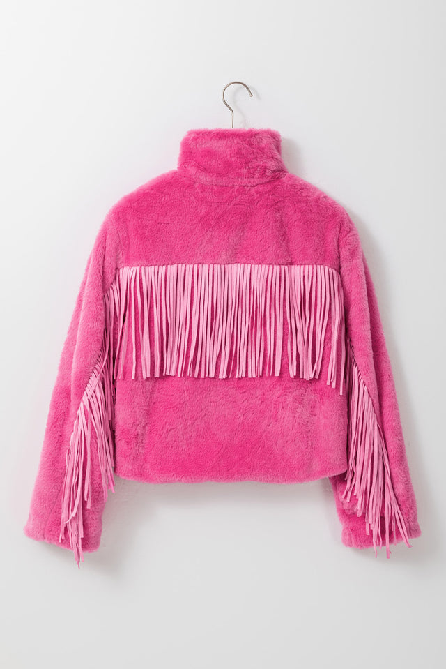 Fringed Zip Up Fleece Jacket | Hanalas