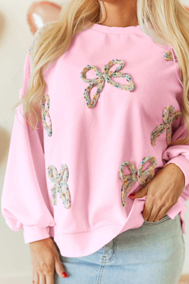 Bow Round Neck Long Sleeve Sweatshirt | Hanalas