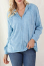 Exposed Seam Zip Up Long Sleeve Drawstring Hoodie | Hanalas