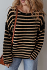 Stripe Drop Shoulder Round Neck Sweater | Hanalas