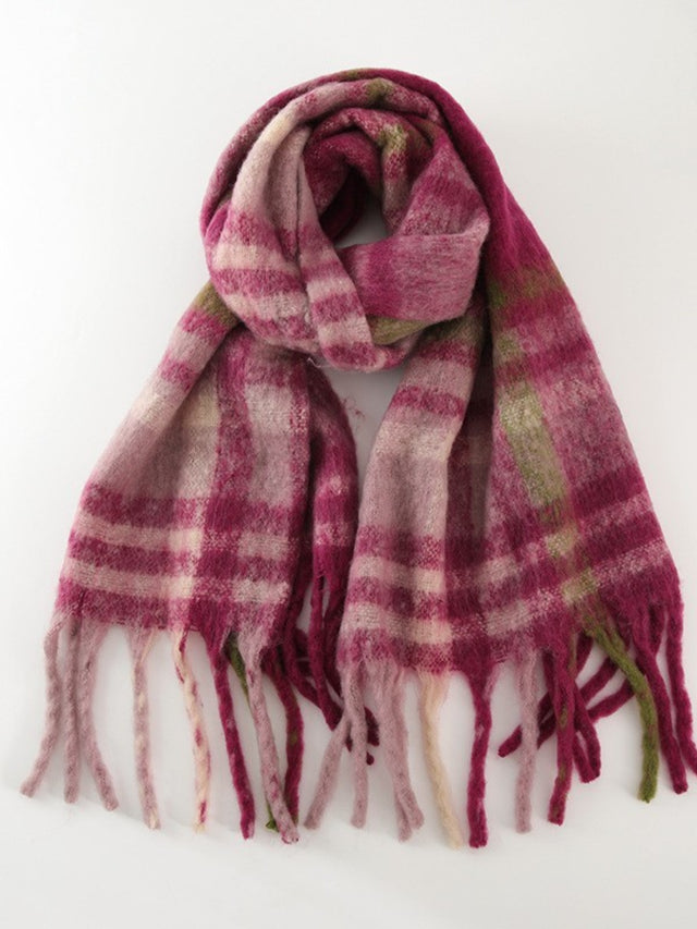 Fringe Plaid Polyester Scarf | Hanalas