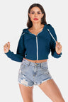 Perfee Side Stripe Drawstring Cropped Hooded Jacket