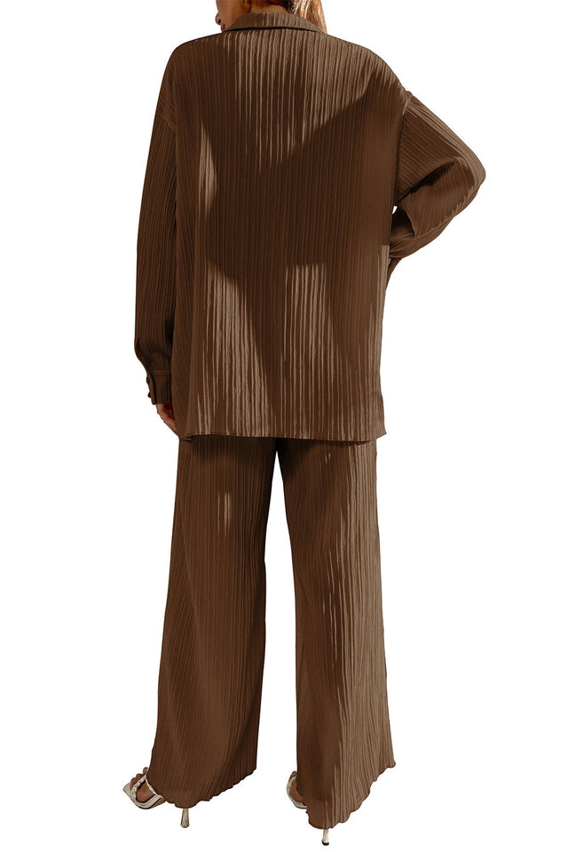Johnny Collar Button Down Top and Pants Set | Hanalas