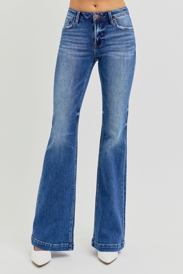 RISEN Full Size Low Rise Flare Jeans with Pockets Trendsi Hanalas