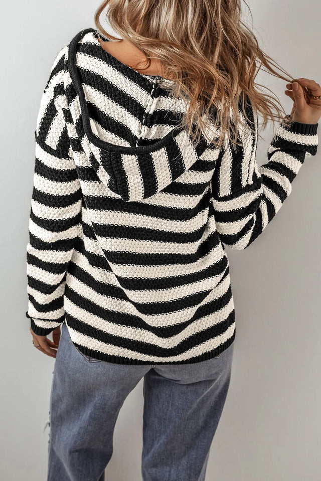 Drawstring Striped Long Sleeve Hooded Sweater Trendsi Hanalas