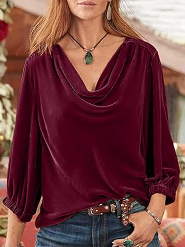 Cowl Neck Three-Quarter Sleeve Top | Hanalas