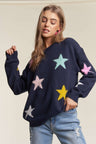 ADORA Stars Pattern Round Neck Drop Shoulder Sweater | Hanalas