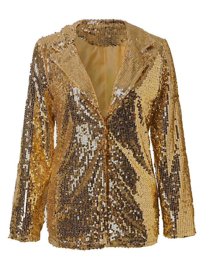 Sequin Lapel Collar Long Sleeve Blazer | Hanalas