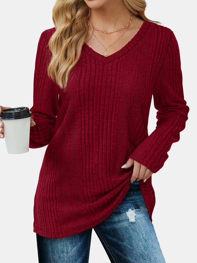 V-Neck Long Sleeve T-Shirt | Hanalas