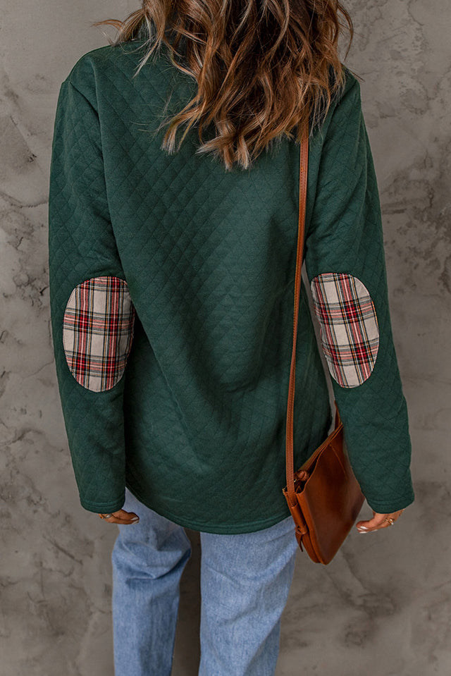 Red Geometric Texture Plaid Trim Sweatshirt | Hanalas