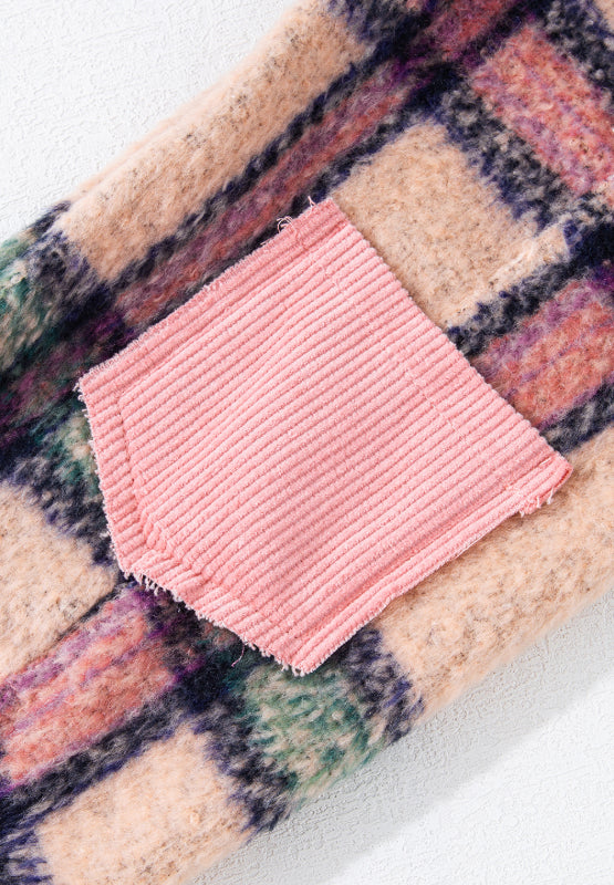 Fuzzy Plaid Corduroy Patchwork Shacket | Hanalas