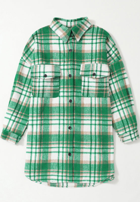 Plaid Flap Pocket Long Sleeve Shacket | Hanalas