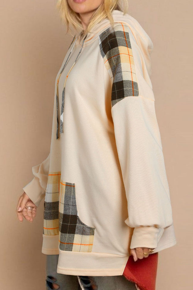 Drawstring Plaid Long Sleeve Hoodie | Hanalas