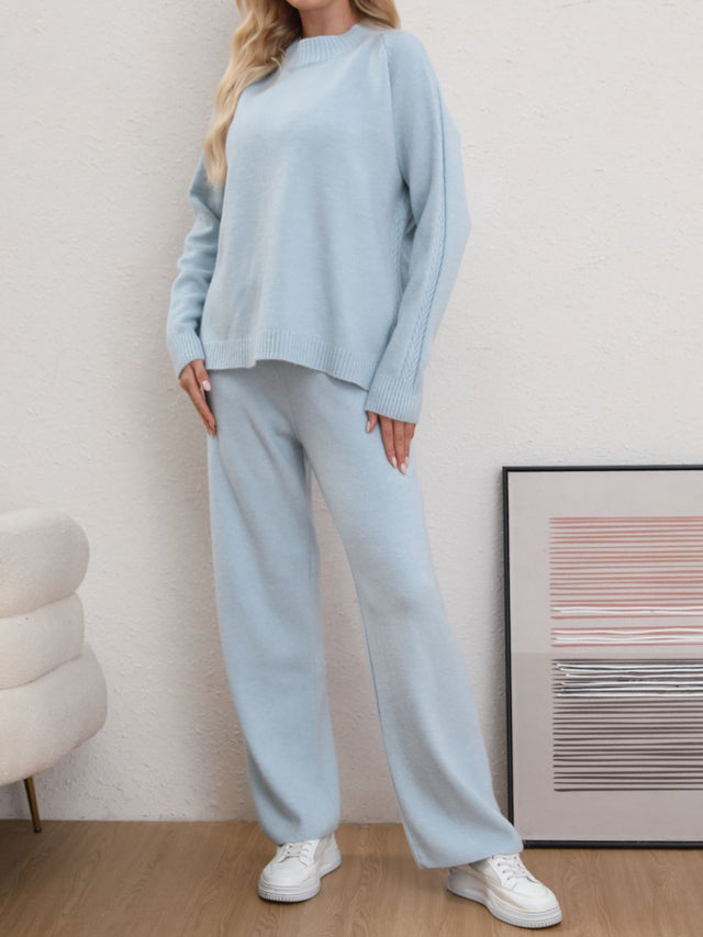 Mock Neck Long Sleeve Top and Pants Sweater Set | Hanalas