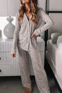 Leopard Button Down Long Sleeve Top and Pants Lounge Set | Hanalas
