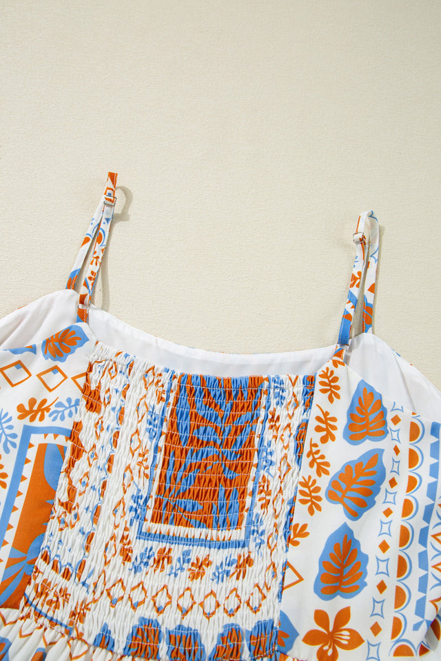 Printed Smocked Back Ricrac Trim Cami Dress | Hanalas
