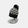 Checkered Knit Hat with Pompom