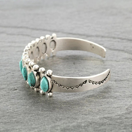 Artificial Turquoise Alloy Open Bracelet | Hanalas