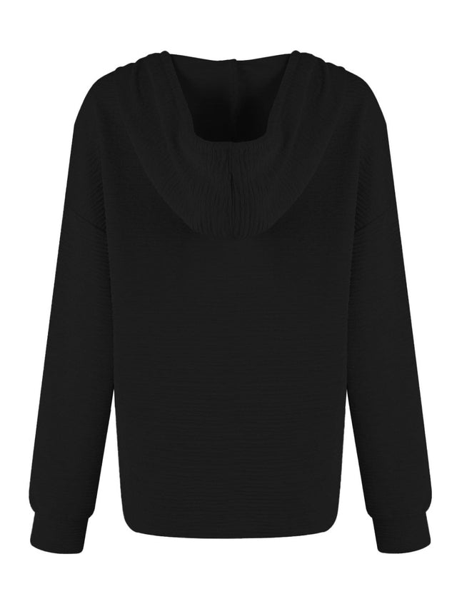 Drawstring Quarter Button Long Sleeve Hoodie | Hanalas