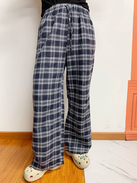 Plaid Drawstring Wide Leg Pants | Hanalas