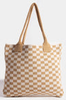 Fame Checkered Pattern Tote Bag | Hanalas