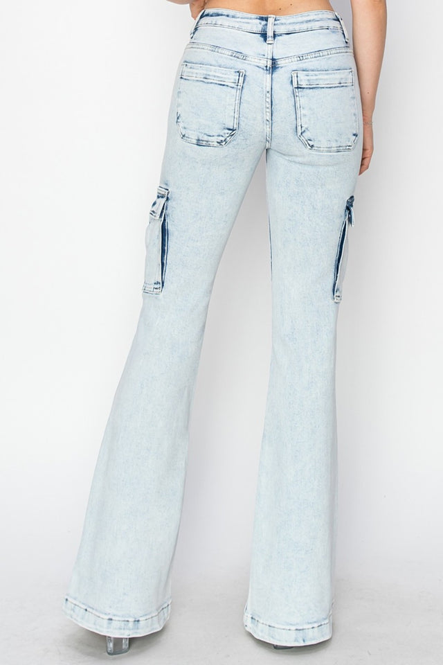 RISEN Full Size High Rise Cargo Flare Jeans | Hanalas