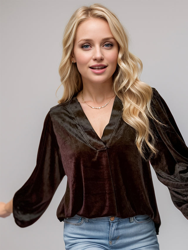 V-Neck Three-Quarter Sleeve Blouse | Hanalas