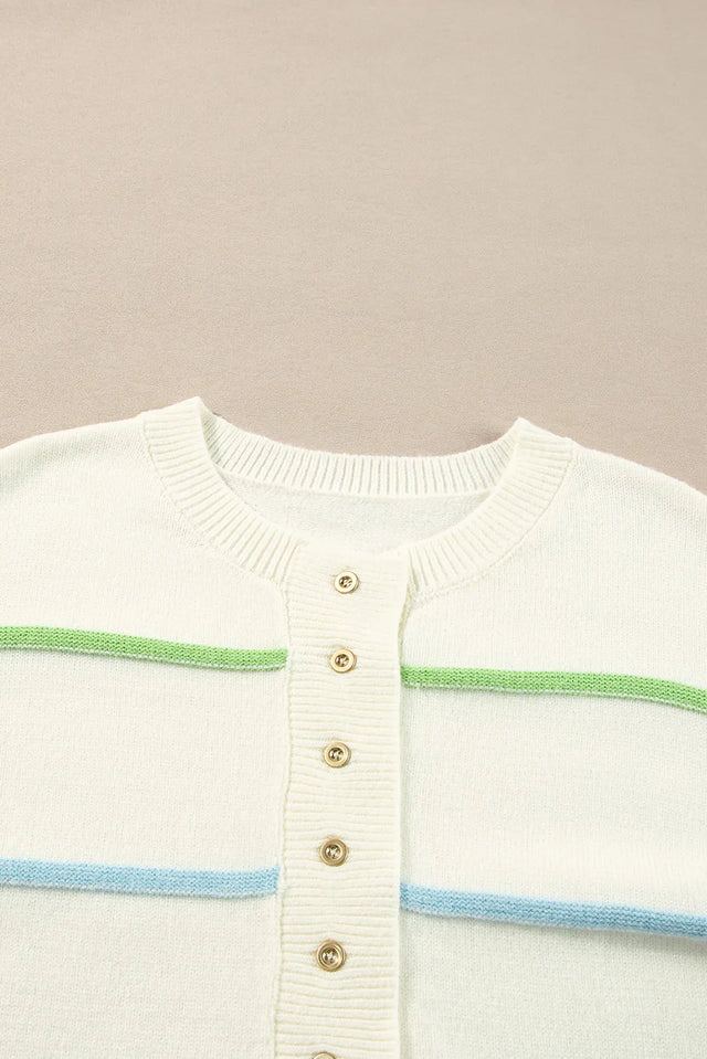 Contrast Striped Half Button Round Neck Sweater Trendsi Hanalas