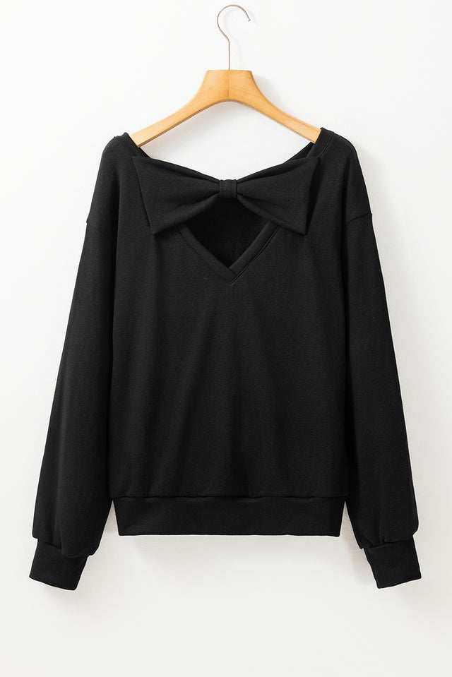 Bow Cutout Round Neck Long Sleeve Sweatshirt | Hanalas