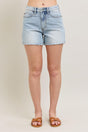 Judy Blue Full Size Frayed Hem High Rise Denim Shorts with Pockets Plus Size | Hanalas