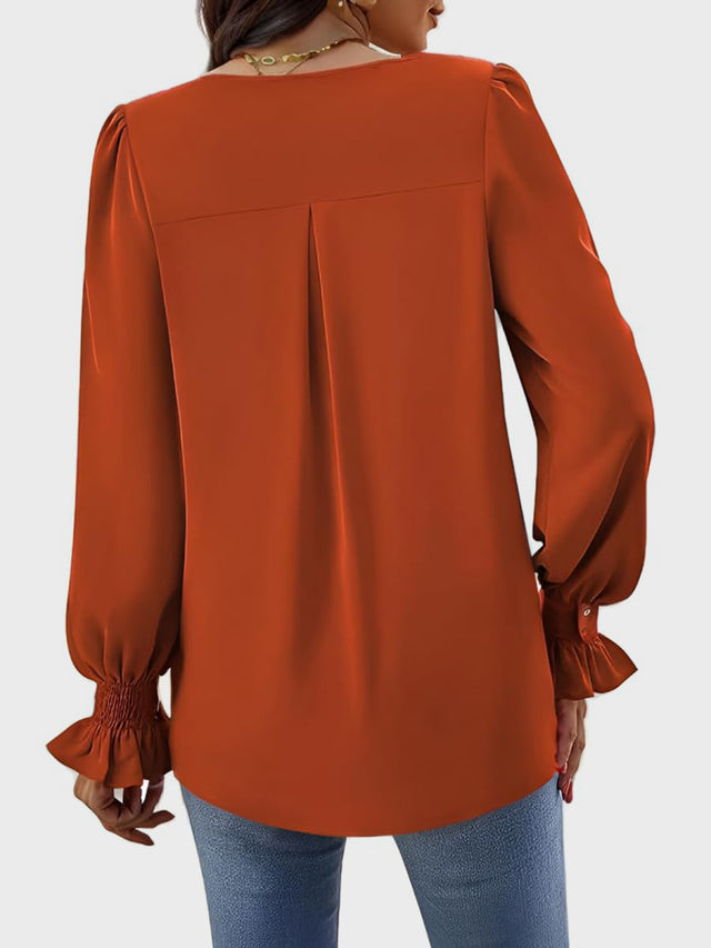 V-Neck Flounce Sleeve Top | Hanalas