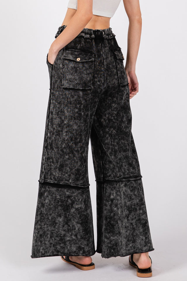 SAGE + FIG Mineral Washed Terry Wide Leg Pants | Hanalas