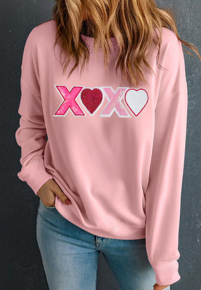 Valentine’s Day XOXO Round Neck Long Sleeve Sweatshirt | Hanalas