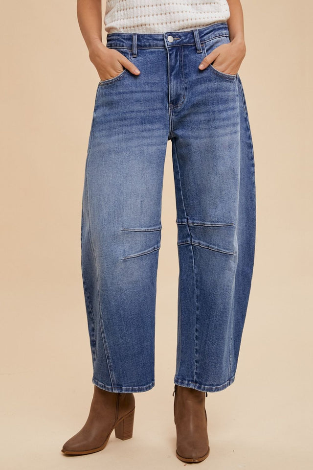 Annie Wear Mid Rise Barrel Leg Jeans with Pockets | Hanalas