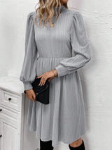 Textured Turtleneck Long Sleeve Dress