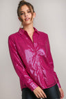 Umgee Sequin Long Sleeve Shirt with Side Chest Pocket | Hanalas