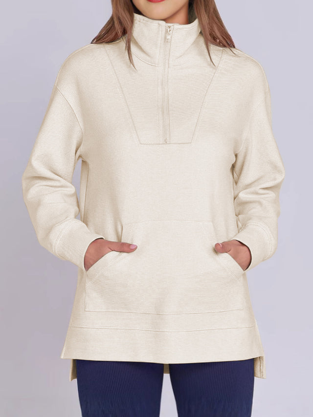 ฺHigh-Low Quarter Zip Long Sleeve Sweatshirt | Hanalas