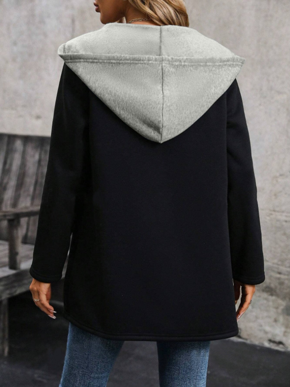 Drawstring Long Sleeve Hooded Jacket