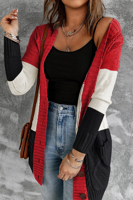 Color Block V-Neck Button Up Cardigan | Hanalas